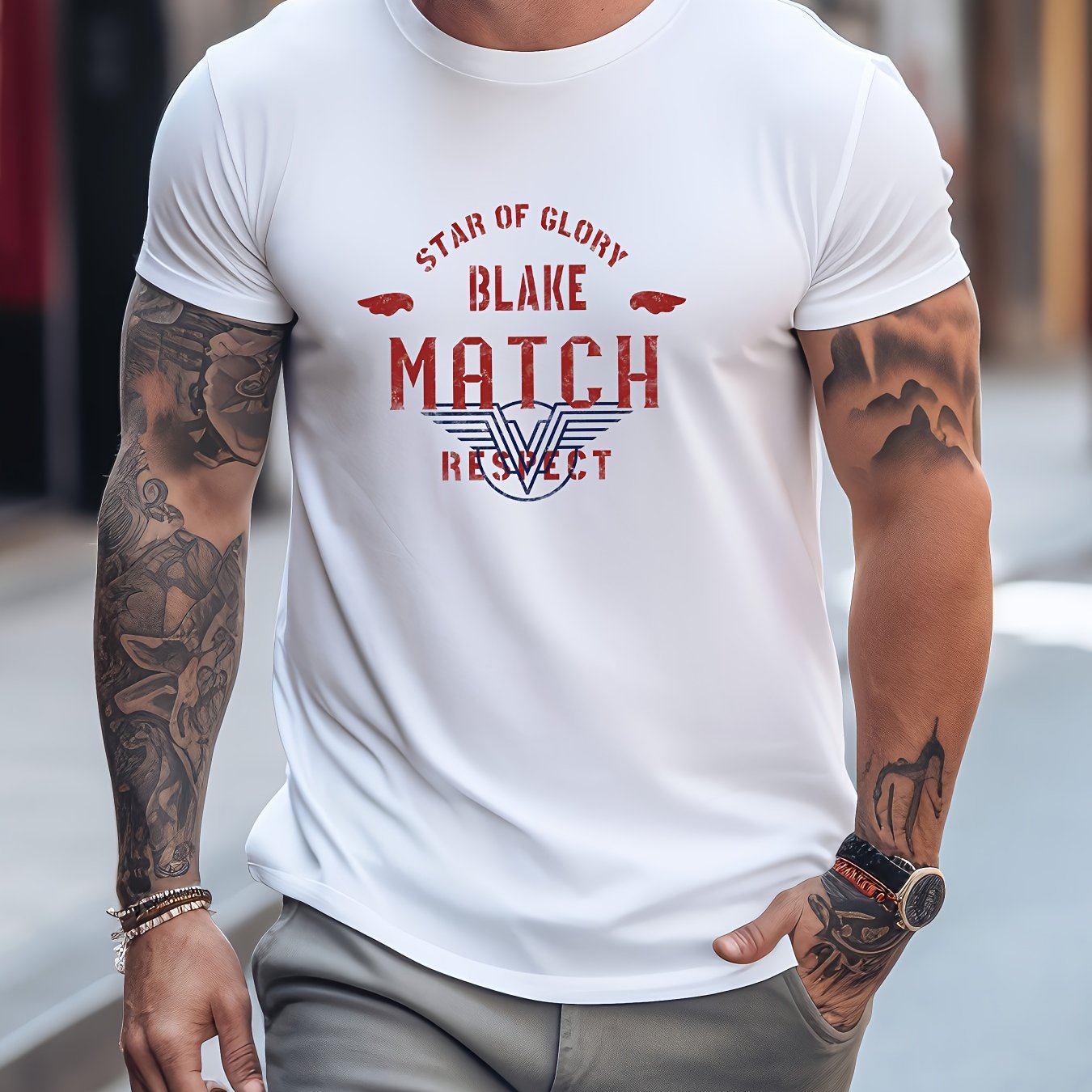 Retro Letter Print Men's Graphic Crew Neck Active T shirt