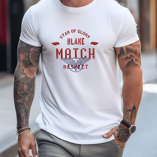Retro Letter Print Men's Graphic Crew Neck Active T shirt