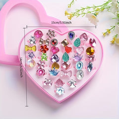 48pcs Colorful Princess Ring Set Dress Up Rings for Girls Birthday