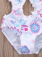 Toddler Girls Flowers Halter One Piece Swimsuit