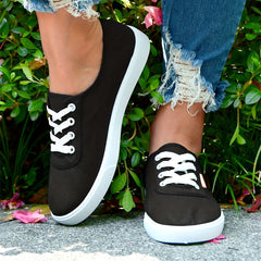 Women's Low Top Canvas Sneakers Lace Up Flat Shoes