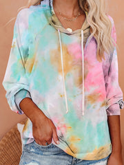 Tie Dye Long Sleeve Hoodie Drawstring Sweatshirt Women's Clothing
