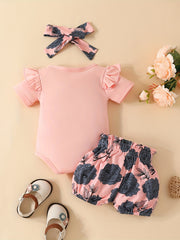 Daddy's Girl, Mommy's World Onesie Set with Floral Shorts