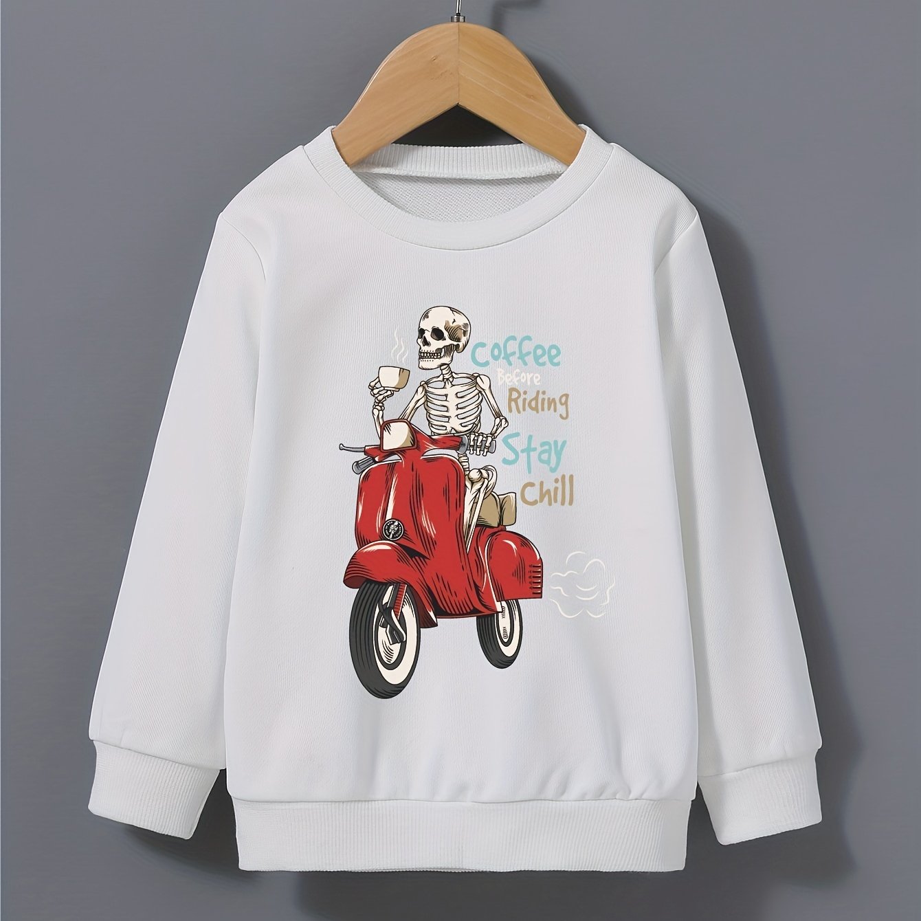 COFFEE BEFORE RIDING Halloween Style Kid's Sweatshirt