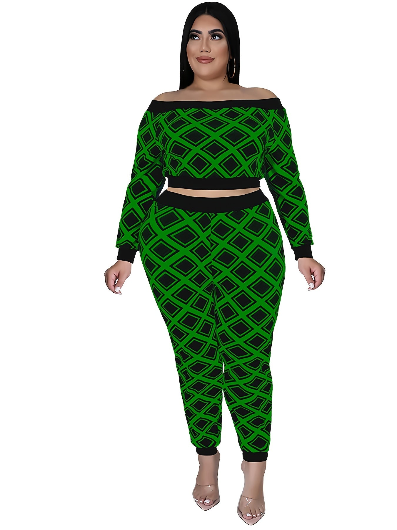 Geometric Off Shoulder 2pcs Set