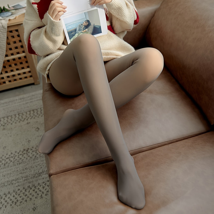 Plush Lined Tights Opaque High Waist Elastic Leggings