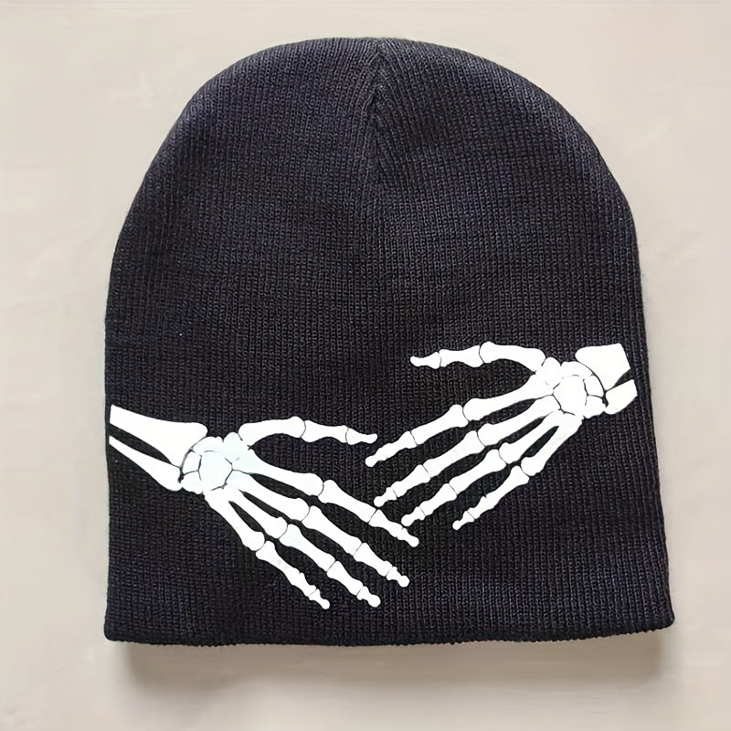 Fashionable Ear Protection Sport Knit Beanie Hat With Bone Hand Printing