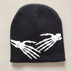 Fashionable Ear Protection Sport Knit Beanie Hat With Bone Hand Printing