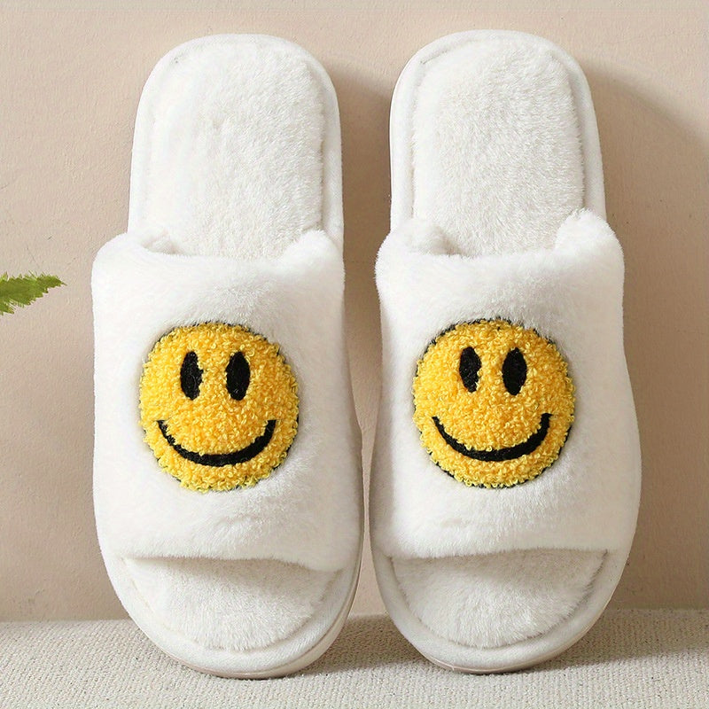 Women's Smile Face Pattern Slippers Casual Slip On Plush Shoes