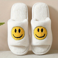 Women's Smile Face Pattern Slippers Casual Slip On Plush Shoes