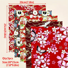 5pcs Red Cotton Fabric Bundles for DIY Sewing Quilting