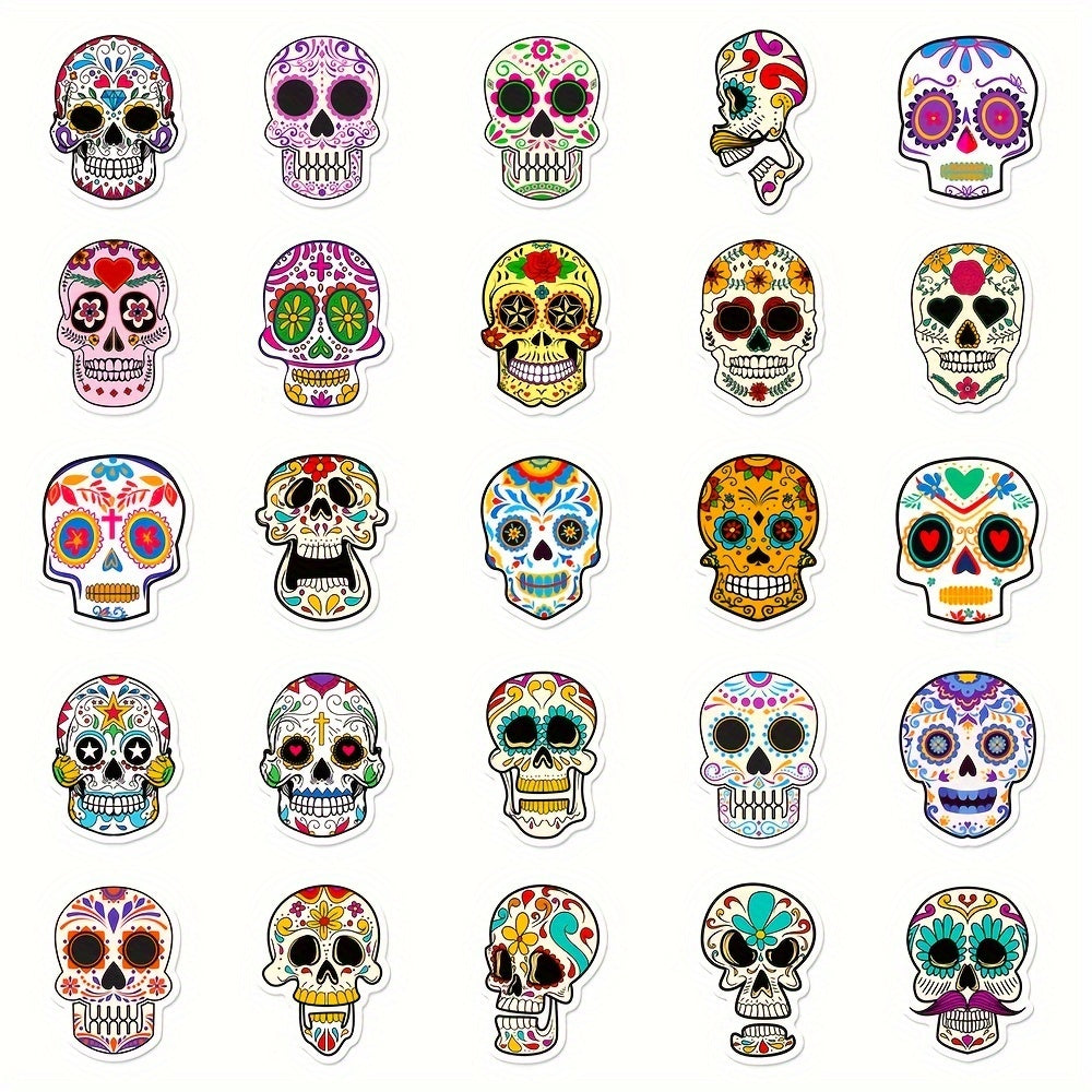 50pcs Painted Skull Stickers for Laptop Helmets Water Cup DIY Sticker Pack