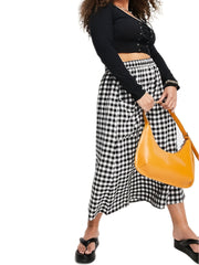 Gingham Print High Waist Skirt With Pockets Women's Plus Long Skirt