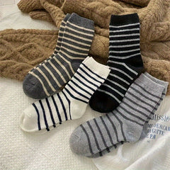 Striped Crew Socks Comfy & Soft Mid Tube Socks Women's Stockings