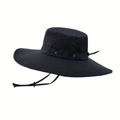 Breathable Mesh Sides Wide Brim Bucket Hat With Chin Strap