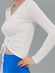 Long Sleeves Yoga T Shirt V Neck High Stretch Sports Tee Women's Acti