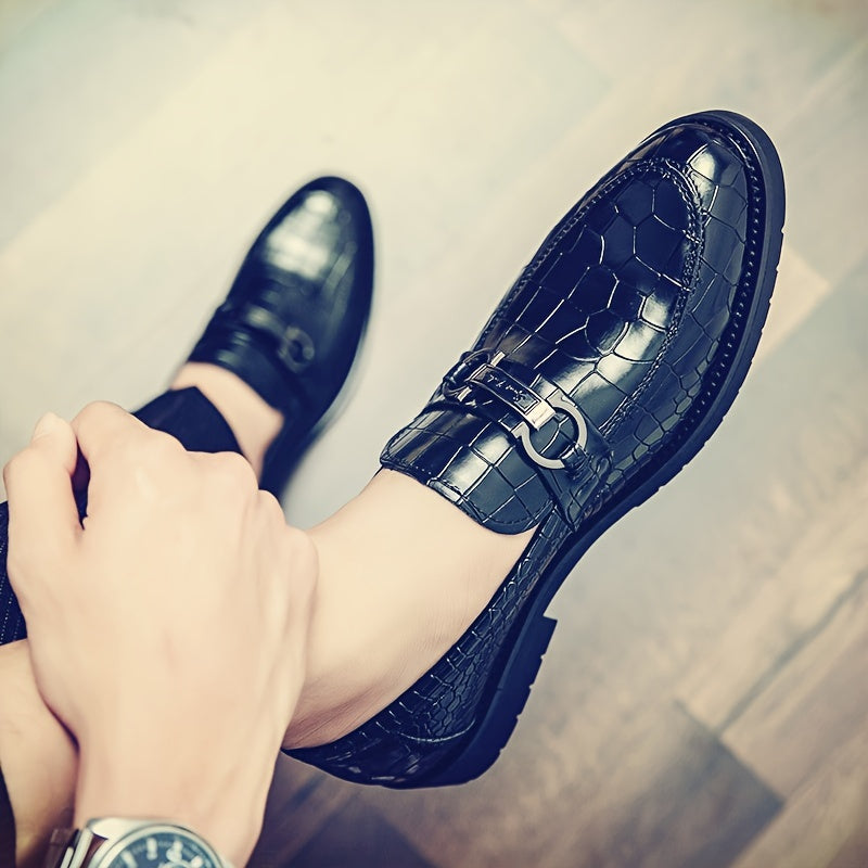 Men's Crocodile Print Bit Loafer Shoes for Wedding