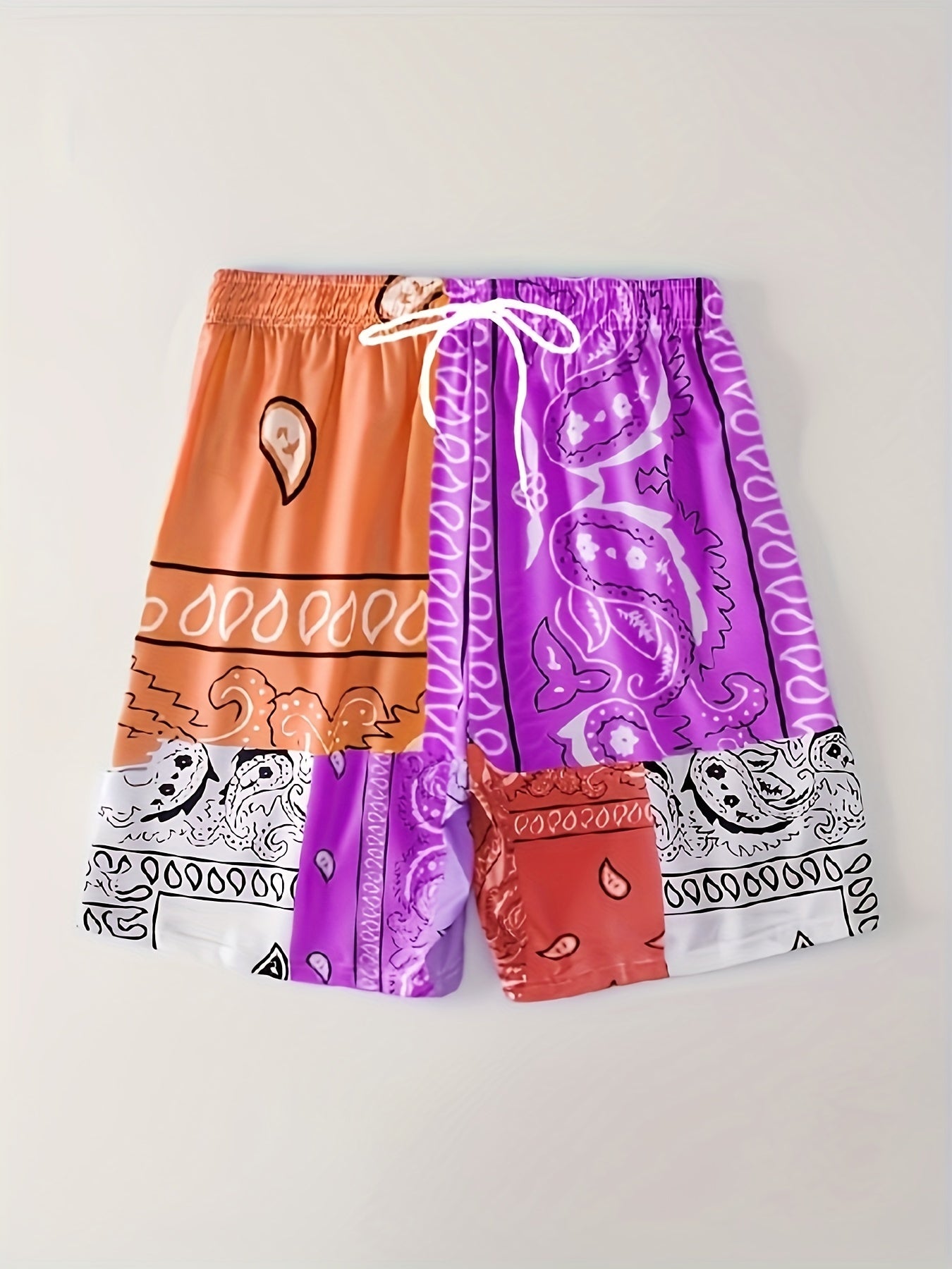 Block Digital Print Men's Drawstring Shorts Swim Wear Casual Swim Trunks
