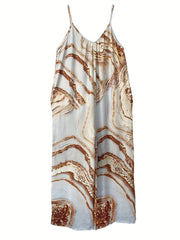 Marble Print Wide Leg Spaghetti Jumpsuit Sleeveless Casual Jumpsuit