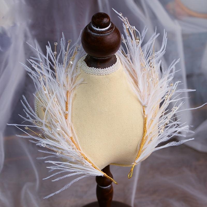 Feather Headband Crystal Pearl Hairpins Bridal Hair Jewelry