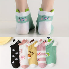 5 Pairs Girls Cartoon Animal Cotton Socks for Kids
