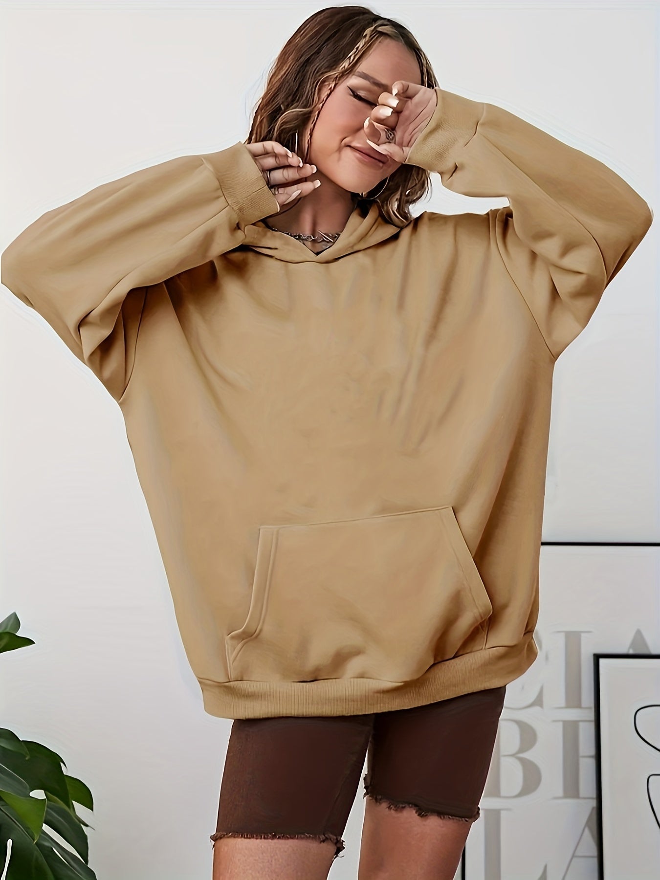 Solid Kangaroo Pocket Hoodie Casual Long Sleeve Hoodies