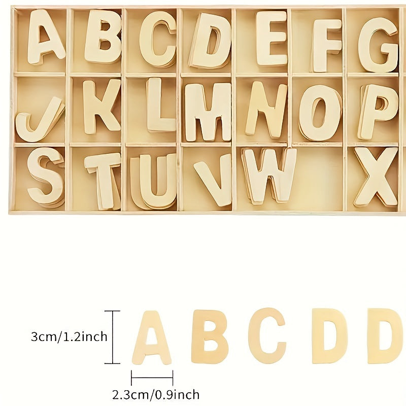 130pcs Wooden Craft Letters with Storage Tray Set Unfinished Alphabet for Kids