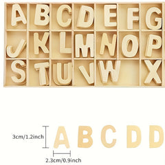 130pcs Wooden Craft Letters with Storage Tray Set Unfinished Alphabet for Kids