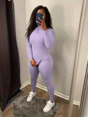 2pcs Ribbed Yoga Sets Long Sleeve Pullover & Leggings