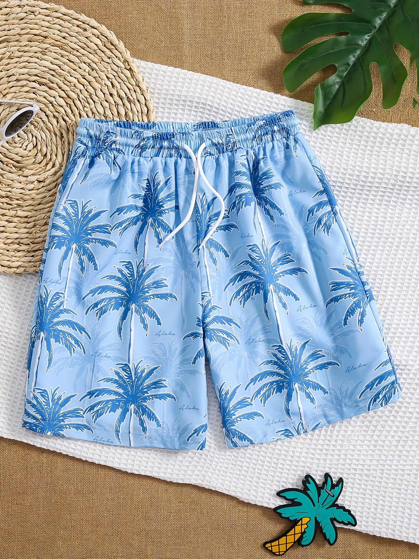 Boys Swim Trunks Coconut Trees Elastic Waist Beach Pants