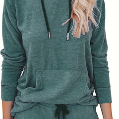 Solid Hoodie & Joggers Two Piece Set with Pockets