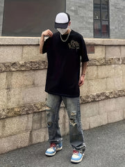 Men's Ripped Loose Fit Wide Leg Jeans