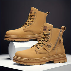 Men's Vintage High Top Lace Up Boots With Zipper
