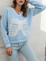Women's V Neck Long Sleeve Sweater