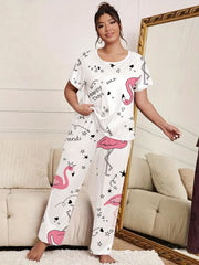 Flamingo & Heart Print Cami Top & Pants Lounge Set