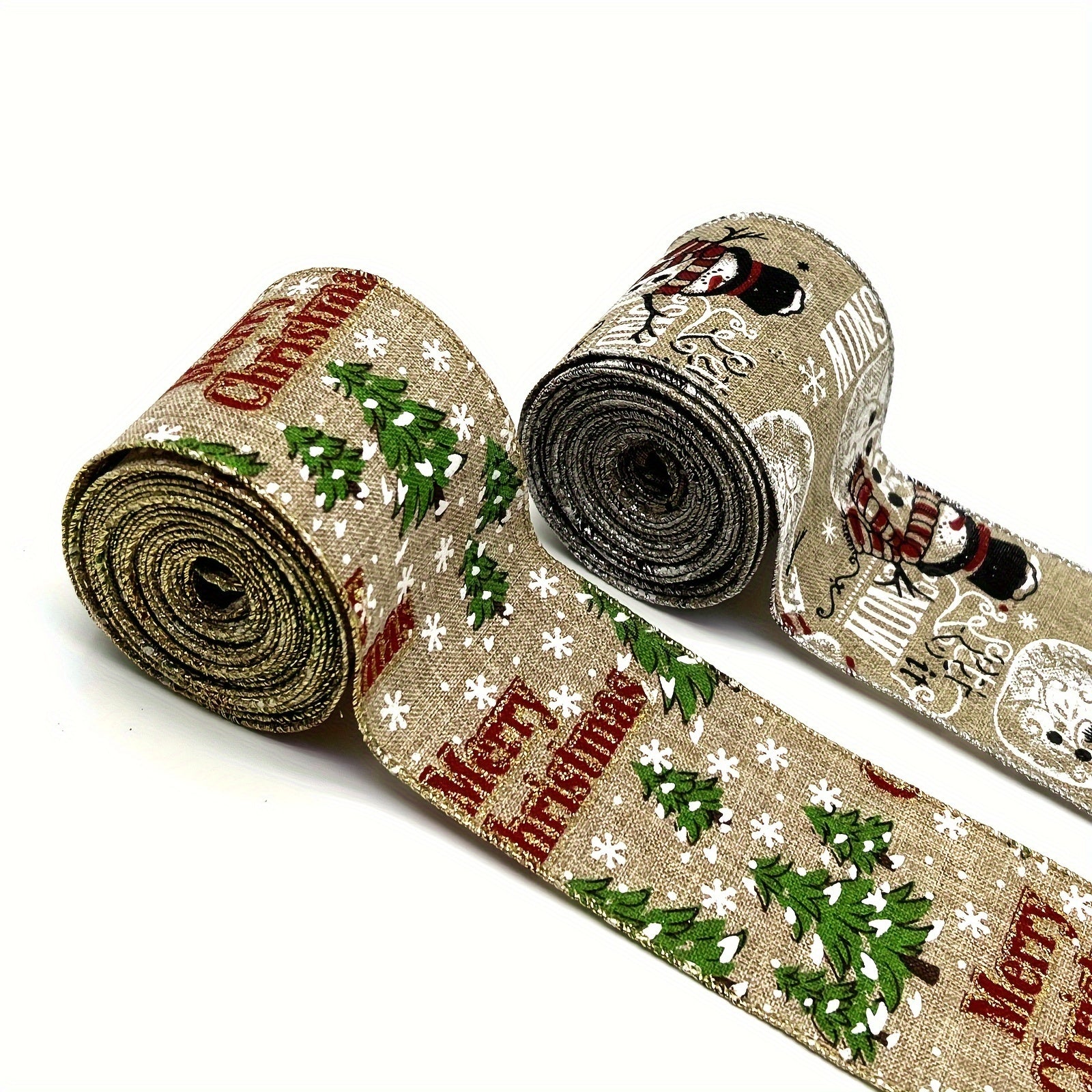 4 57 Meter Christmas Snowman Snowflake Wired Ribbon - Tree Decorations