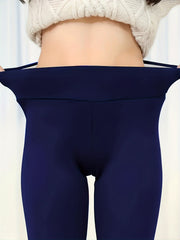 Casual Leggings Women's Plus Solid Fleece Waist High Rise Leggings