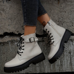 Women's Lace Up Short Boots Platform Waterproof Shoes