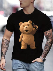 Men's Teddy Bear Pattern T shirt Active Tee