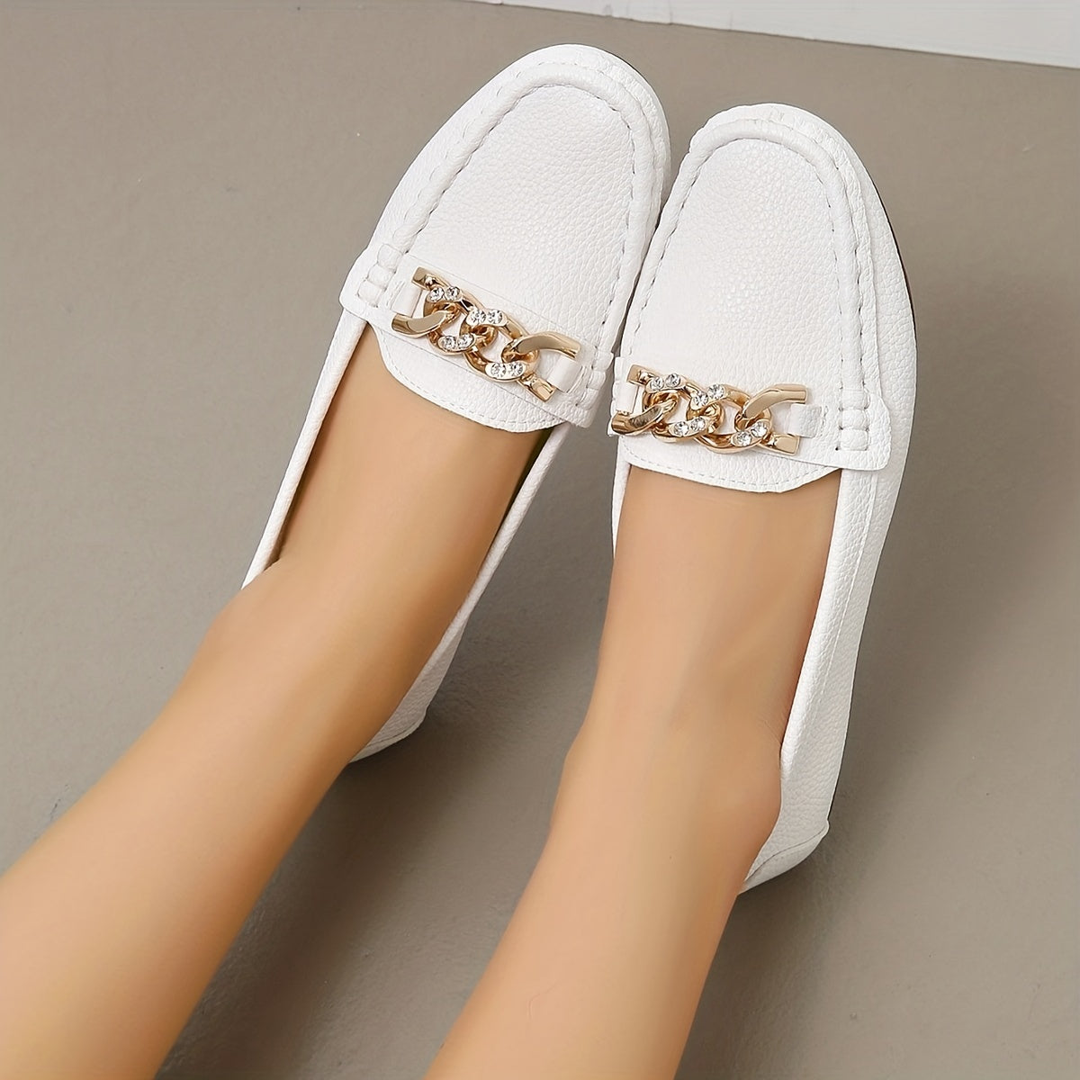 Women's Metallic Chain Loafers Slip On Soft Sole Flat Shoes