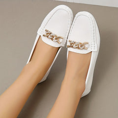 Women's Metallic Chain Loafers Slip On Soft Sole Flat Shoes