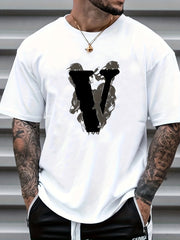 Men's V Print Graphic Tee for Summer