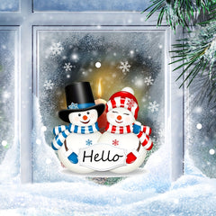 Christmas Two Snowmen Hello Wall Stickers Double Sided Visual Glass Stickers
