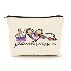 Funny Swimming Gift Peace Love Swim Makeup Bag With Zipper Swimmer Cosmetic Bag