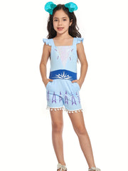 Girls' Princess Romper Jumpsuit w/ Cold Shoulder