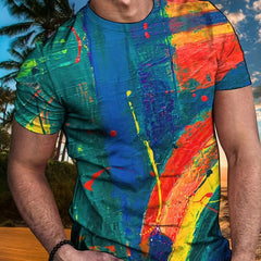 Brush Stroke Graphic Tee For Men Crew Neck Comfortable Stretchy Outdoor Shirt