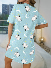 Sheep Print NightDress Short Sleeve Pajama Dress