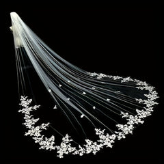 Vintage Lace Bridal Wedding Veil with Floral Patterns Train