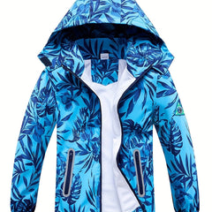 Boys Plant Print Lightweight Jacket with Detachable Hood