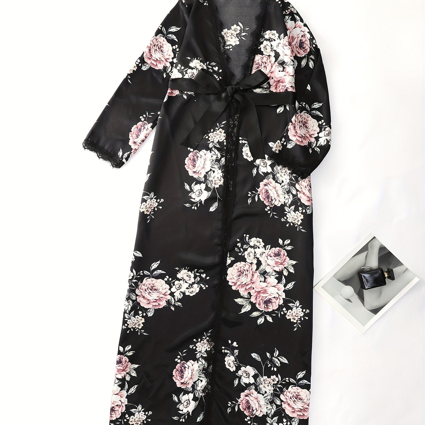 Women's Long Floral Print Kimono Nightgown